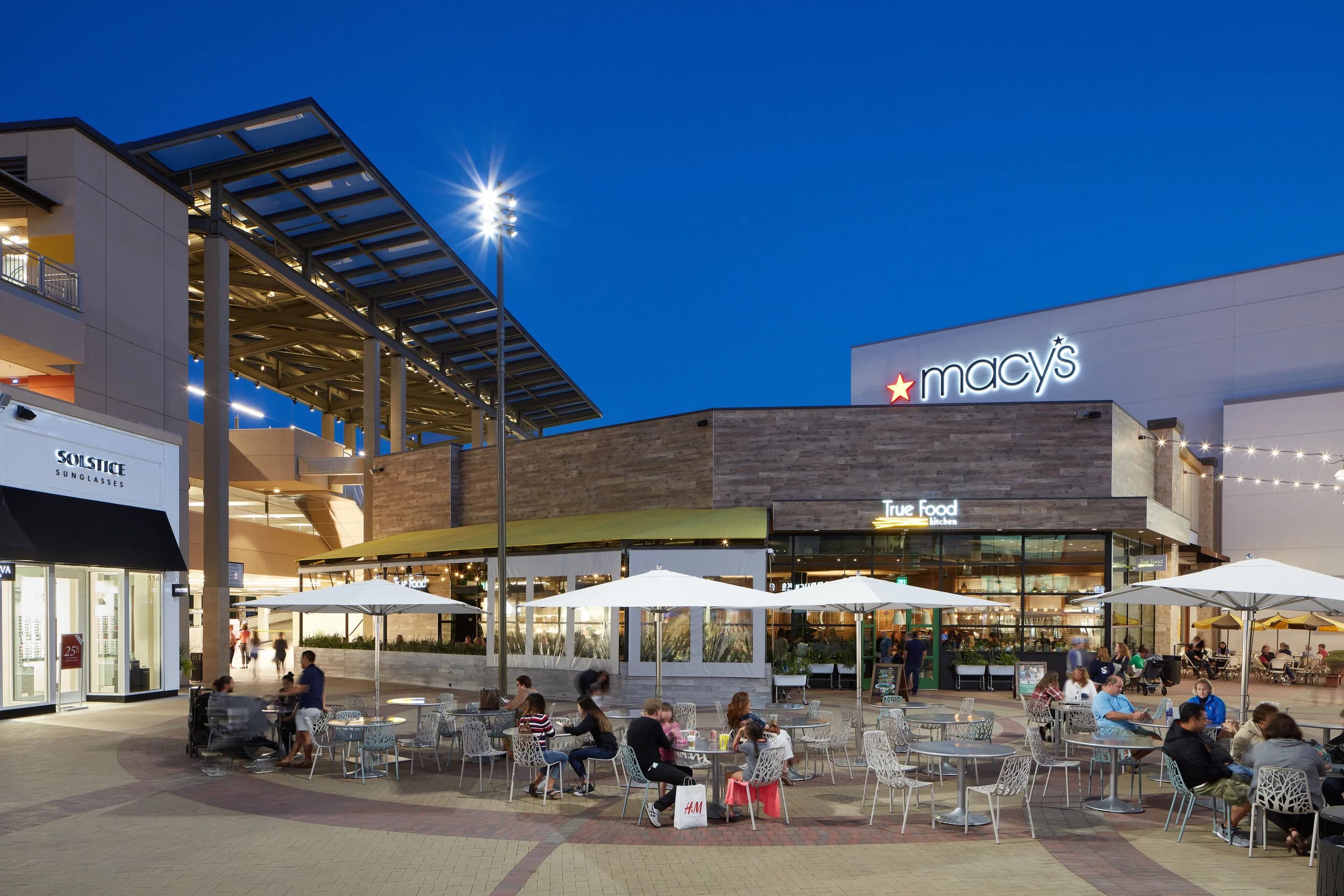 Broadway Plaza courtyard at night